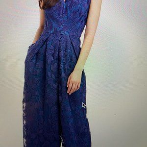 Kay Unger Jumpsuit.  Size 4.  Navy over turquoise jumpsuit